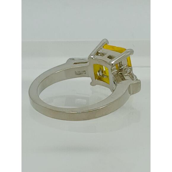 White Gold GP Canary Yellow Princess Cut Sim Diamond CZ Engagement Ring Size 9 - Picture 6 of 10